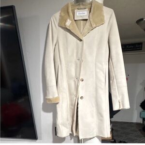 Calvin Klein Cream Trench Coat with Shearling Trim